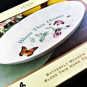 NIB LENOX BUTTERFLY MEADOV BLESS THIS HOME TRAY